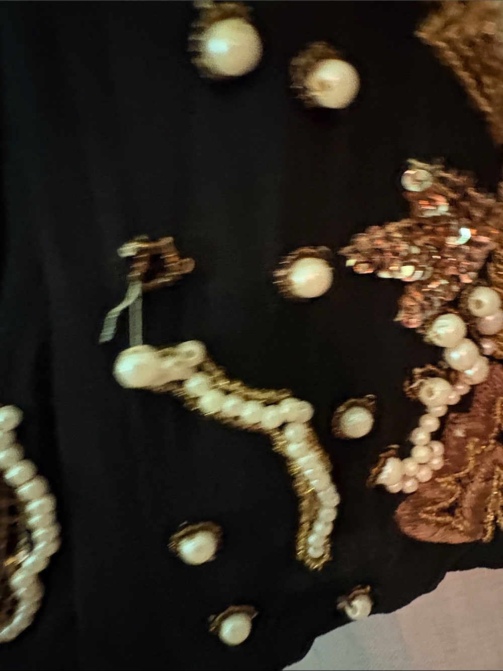 Vintage Black Mini Dress with Gold and Pearl Embellishment - Picture 8 of 12